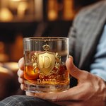Personalised Golden 3D Badge Initial Name 10 oz Rock Whiskey Glass Old Fashioned Birthday Gift for Man Bartender Whiskey Enthusiast