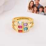 Personalized Dainty Sterling Silver Ring with 1-6 Birthstones and Name Anniversary Mother's Day Gift for Grandma Mom Wife
