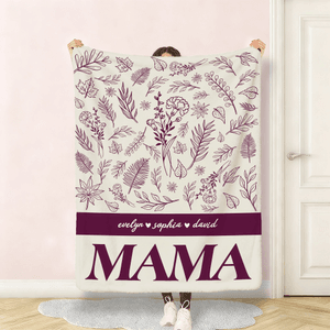 Personalised Multicolour Birth Flower Soft Throw Blanket with Name Home Decor Birthday Christmas Gift for Mom Grandmother