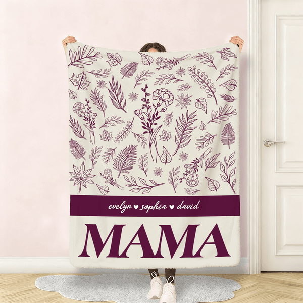 Personalized Multicolor Birth Flower Soft Throw Blanket with Name Home Decor Birthday Christmas Gift for Mom Grandmother