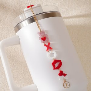 Personalized Bear Red Lips Tumbler Charm with Letter Straw Accessories for 20 oz to 40 oz Stanley Tumbler Valentine's Day Gift for Couple