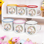 Personalized Cute Wreath Easter Bunny 12 oz Enamel Mug with Name Easter Birthday Gift for Kids