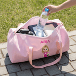 Personalised Cartoon Basketball Soccer Sports Girl Striped Travel Duffel Bag with Name and Shoulder Strap Birthday Gift for Girl Sport Lover