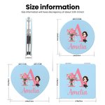 Personalized Birth Flower Cartoon Character PU Leather Round Heart  Square Makeup Mirror with Name Birthday Anniversary Gift for Women