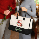 Personalized Large Capacity Red Rose Initial Canvas Tote Bag with Name Travel Essentials Valentine's Day Birthday Gift for Women