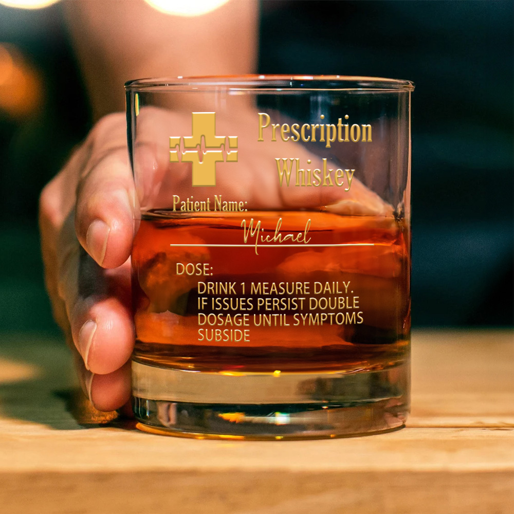 Verres à whisky Bourbon Prescription personnalisés et dessous de verre en ardoise avec nom Cadeau de fête des pères pour grand-père papa