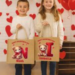 Personalized Cute Bear Heart Jute Tote Bag with Name and Initial Daily Use Valentine's Day Gift for Kids Children