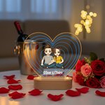 Henkilökohtainen sarjakuvapari merkki sydämen muotoinen nimi LED-yövalo puinen pohja Home Decor Ystävänpäivä vuosipäivä lahja pariskunnalle