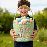 Personalised Cute Flower Peter Rabbit Easter Basket with Name and Initial Easter Eggs Hunting Party Favor Gift for Boys Girls