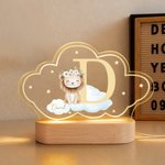 Personalised Wreath Animals Star Initial Acrylic LED Night Light with Name and Wooden Base Nursery Decor Birthday Gift for Kids