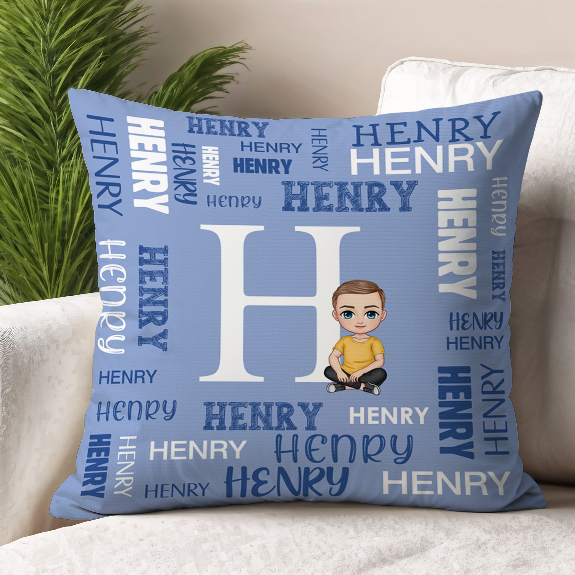 Taie d'oreiller personnalisée en forme de nuage de mots avec initiales et noms Décoration d'intérieur Cadeau d'anniversaire pour la famille et les enfants