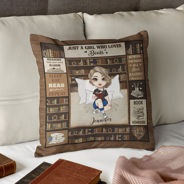 Personalised Book Cartoon Reading Character Soft Cushion Cover with Name and Title Home Decor Birthday Gift for Bookworms