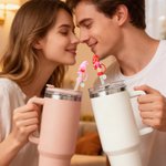 Personalized Gnome Heart Reusable Straw Topper with Initial Charm Accessory for Stanley Tumbler Valentine's Day Gift for Couple