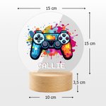 Personlig LED nattlampa med färgglad bläcksprutemönster gamepad controller och träbas med pixelnamn heminredning födelsedagspresent för barn
