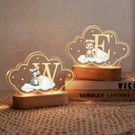 Personalised Wreath Animals Star Initial Acrylic LED Night Light with Name and Wooden Base Nursery Decor Birthday Gift for Kids