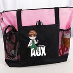 Borsa tote grande personalizzata con nome e personaggio animato tasche a rete regalo di compleanno per infermiere e medico o personale medico