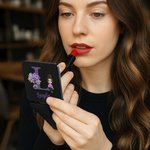 Personalized Birth Flower Cartoon Character PU Leather Round Heart  Square Makeup Mirror with Name Birthday Anniversary Gift for Women