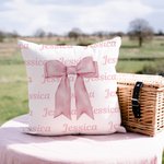 Personalisierte rosa Coquette Bogen weiche Trow Kissenbezug mit Namen Home Decor Urlaub Geschenk für FrauenFreunde