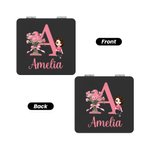 Personalized Birth Flower Cartoon Character PU Leather Round Heart  Square Makeup Mirror with Name Birthday Anniversary Gift for Women