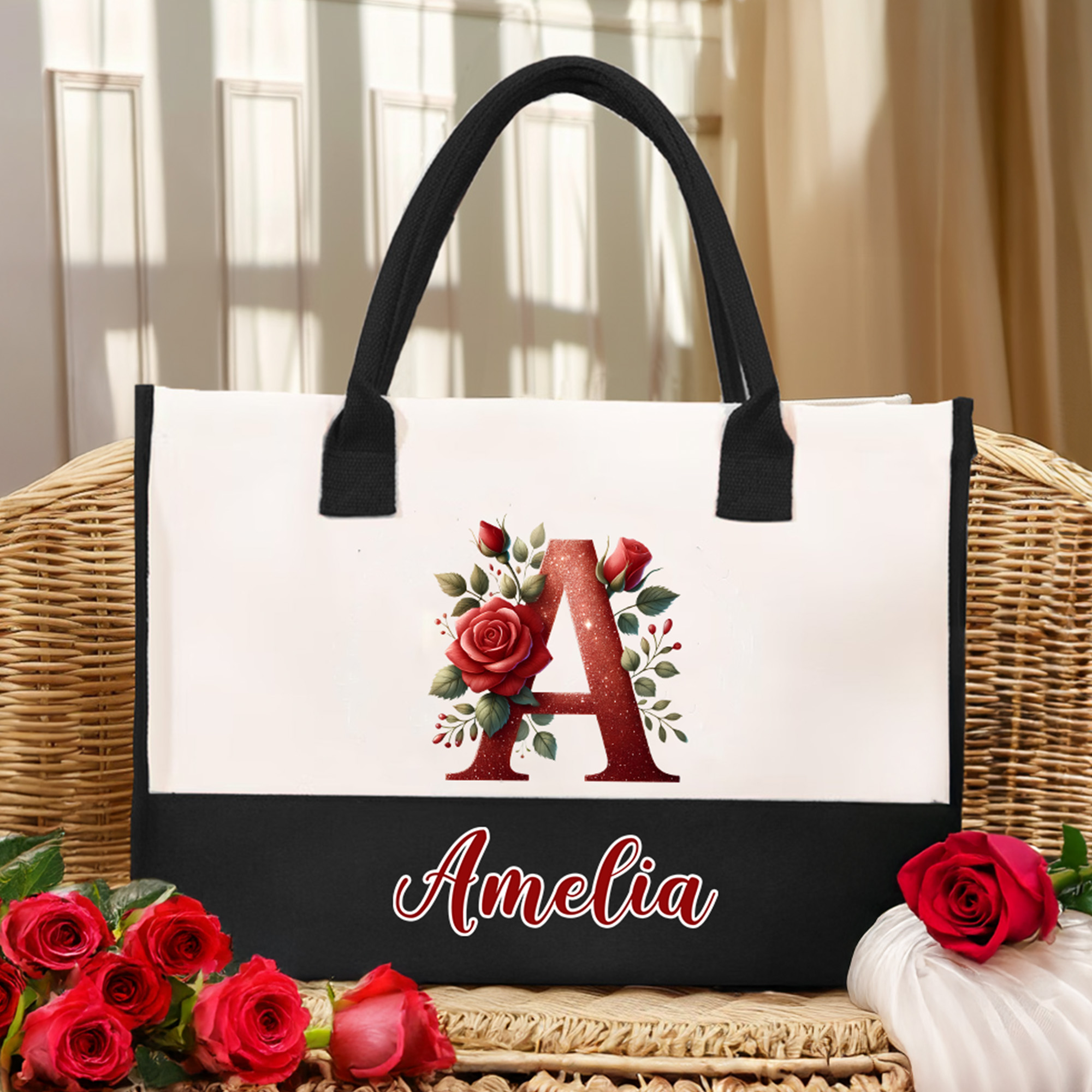 Sac à dos en toile de grande capacité avec nom et prénom, personnalisé pour la Saint-Valentin Cadeau d'anniversaire pour les femmes