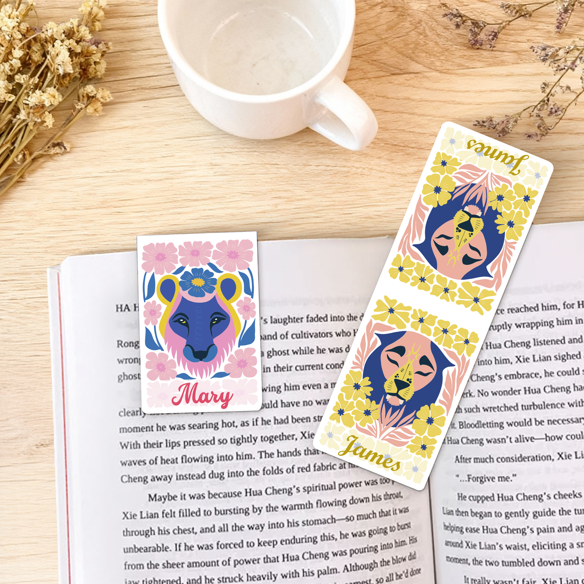 Marque-page Magnétique Personnalisé avec Nom et Illustration d'Animal Style Abstrait et Floral Cadeau Anniversaire pour Amoureux de Lecture