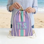 Sac de plage à cordon personnalisé Multicolore Monogramme Rayures Sac de plage à cordon Vacances d'été Voyage Essentiels Cadeau d'anniversaire pour Elle