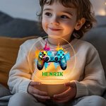 Personlig LED nattlampa med färgglad bläcksprutemönster gamepad controller och träbas med pixelnamn heminredning födelsedagspresent för barn