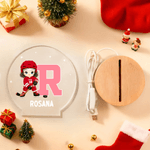 Veilleuse LED personnalisée avec initiales du nom et base en bois pour joueur de hockey sur glace Cadeau d'anniversaire pour les amoureux des joueurs de hockey