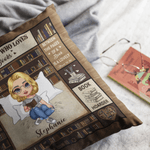 Personalised Book Cartoon Reading Character Soft Cushion Cover with Name and Title Home Decor Birthday Gift for Bookworms