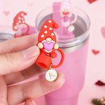 Personalized Gnome Heart Reusable Straw Topper with Initial Charm Accessory for Stanley Tumbler Valentine's Day Gift for Couple