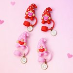 Personalized Gnome Heart Reusable Straw Topper with Initial Charm Accessory for Stanley Tumbler Valentine's Day Gift for Couple