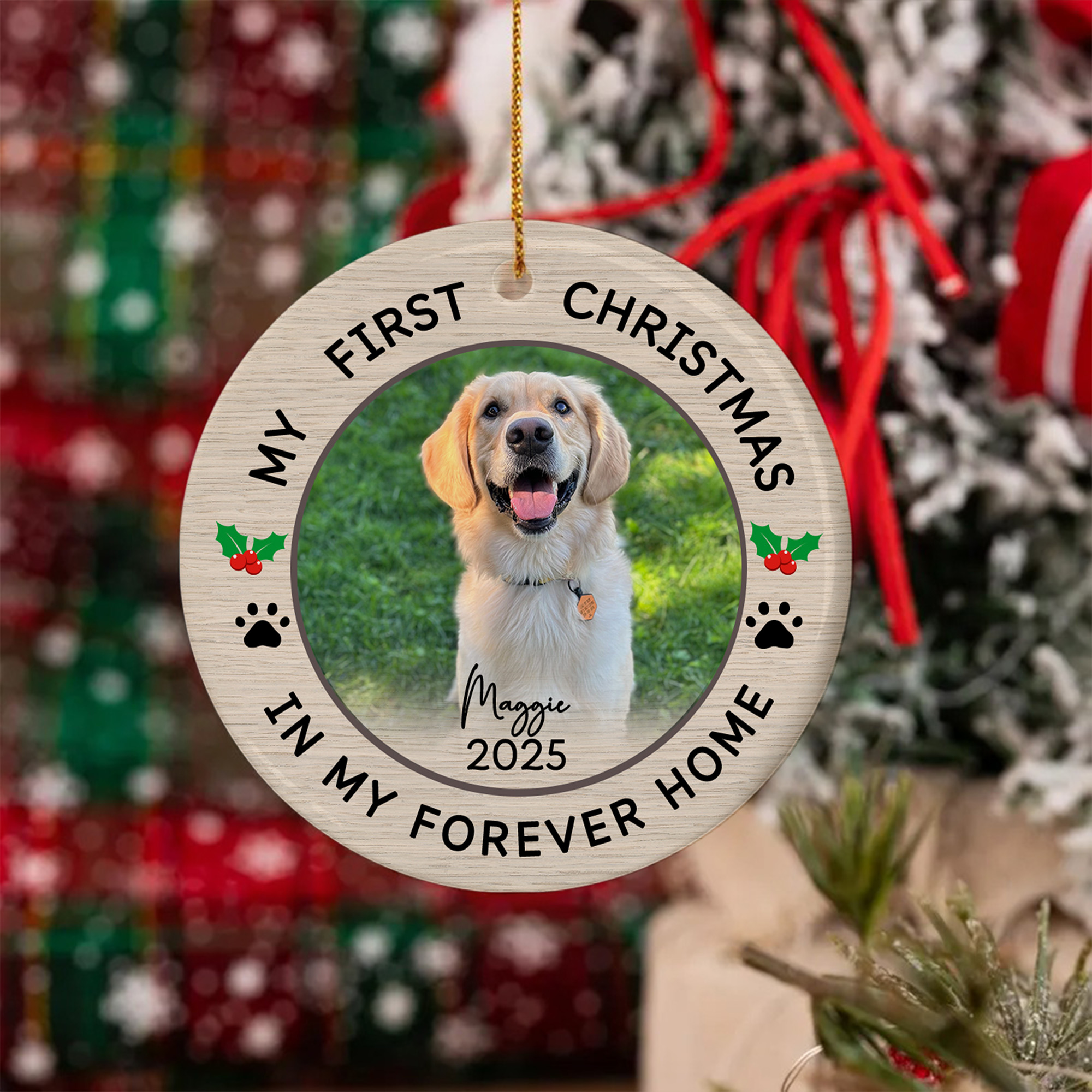 Ornement de Noël personnalisé en céramique avec nom et année Cadeau de Noël pour la famille, les amis et les amoureux des animaux de compagnie