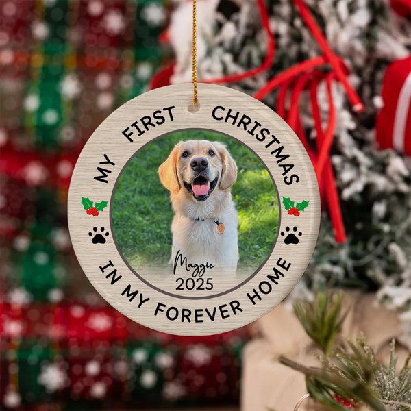 Personalized My First Christmas Photo Ceramic Christmas Ornament with Name and Year Home Tree Decor Christmas Gift for Family Friends Pet Lovers