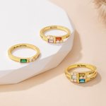 Personalized Dainty Sterling Silver Ring with 1-6 Birthstones and Name Anniversary Mother's Day Gift for Grandma Mom Wife