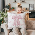 Personalisierte rosa Coquette Bogen weiche Trow Kissenbezug mit Namen Home Decor Urlaub Geschenk für FrauenFreunde