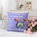 Personalized Never Forget That I Love You Penguin Heart Soft Throw Pillow Cover with Name Anniversary Valentine's Day Gift for Couple