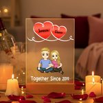 Personalised Together Since Year Cartoon Couple LED Night Light with Names and Wooden Base Home Decor Anniversary Birthday Gift for Couples
