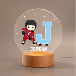 Veilleuse LED personnalisée avec initiales du nom et base en bois pour joueur de hockey sur glace Cadeau d'anniversaire pour les amoureux des joueurs de hockey