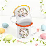 Personalized Cute Wreath Easter Bunny 12 oz Enamel Mug with Name Easter Birthday Gift for Kids
