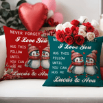 Personalized Never Forget That I Love You Penguin Heart Soft Throw Pillow Cover with Name Anniversary Valentine's Day Gift for Couple