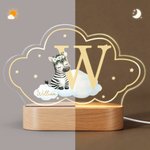 Personalised Wreath Animals Star Initial Acrylic LED Night Light with Name and Wooden Base Nursery Decor Birthday Gift for Kids