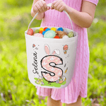 Personalized Bunny Ears Initial Hot Air Balloon Canvas Easter Basket with Name Eggs Hunting Party Easter Gift for Kids
