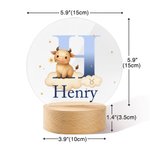 Personalised Cute Cartoon Animal Constellations Acrylic LED Night Light with Initial Name and Wooden Base Nursery Decor Birthday Gift for Boys Girls