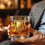 Personalised Golden Shield Initial Name 10 oz Rock Whiskey Glass Old Fashioned Birthday Gift for Man Bartender Whiskey Enthusiast