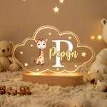 Gepersonaliseerd Acryl LED Nachtlampje met Schattige Dieren Naam en Houten Basis Kinderkamerdecoratie Verjaardagscadeau voor Kinderen en Pasgeborenen
