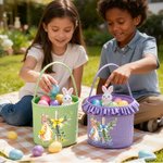 Cestino pasquale personalizzato con fiocco incrociato di Peter Rabbit con nome Caccia all'uovo di Pasqua Regalo di Pasqua per bambini e bambine