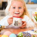 Personalisierte Cartoon Osterhase Initial 12 oz farbigen Rand Emaille-Becher mit Namen Ostern Geschenk für Jungen und Mädchen