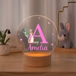 Personalised Cute Easter Bunny Initial Acrylic Night Light with Name and Wooden Base Room Decor Easter Birthday Gift for Kids