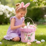 Cestino pasquale personalizzato con fiocco incrociato di Peter Rabbit con nome Caccia all'uovo di Pasqua Regalo di Pasqua per bambini e bambine