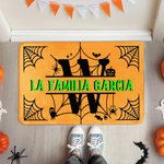 Alfombra personalizada con tema de Halloween y diseño de telaraña con nombre e iniciales decoración del hogar regalo de Halloween para familia